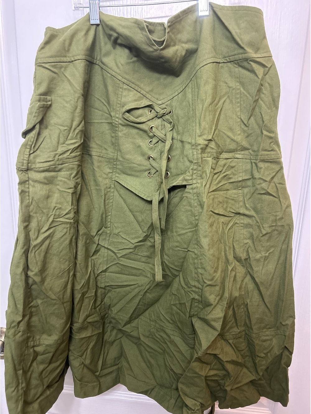 The Pyramid Collection Olive Green Corset Detail Midi Skirt XL